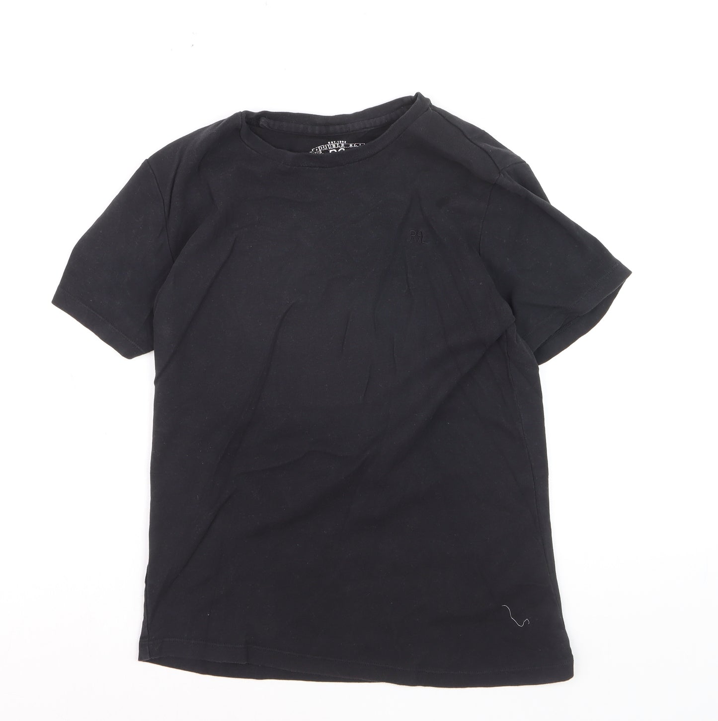 RRL Boys Black Cotton Crew Neck Short Sleeve Basic T-Shirt M