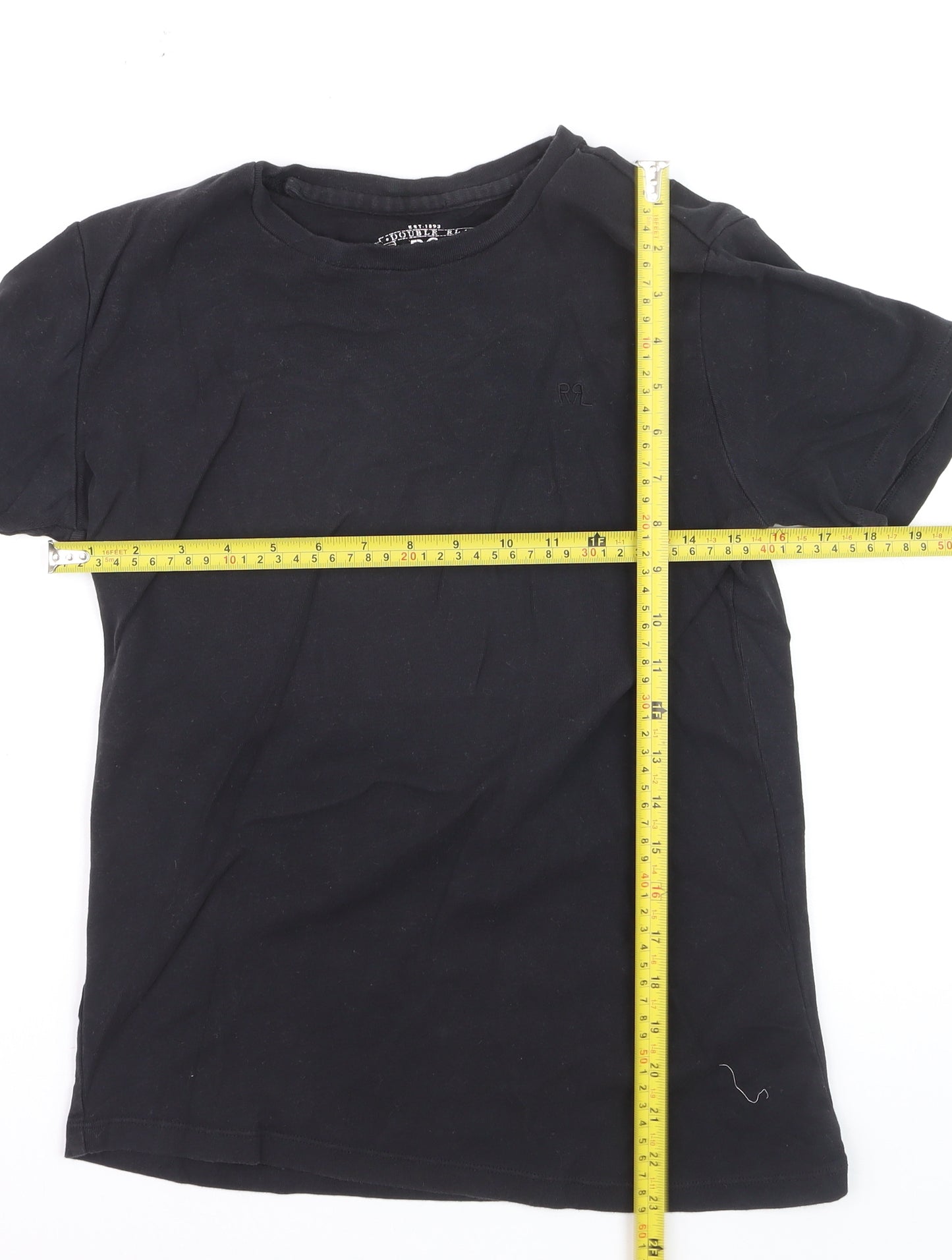 RRL Boys Black Cotton Crew Neck Short Sleeve Basic T-Shirt M
