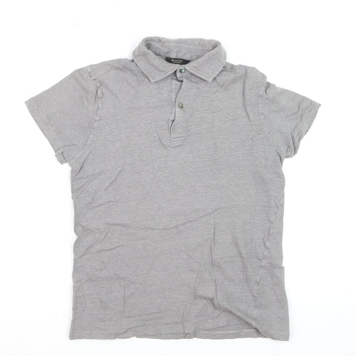 Massimo Dutti Boys Grey Linen Blend Short Sleeve Polo Shirt Size S