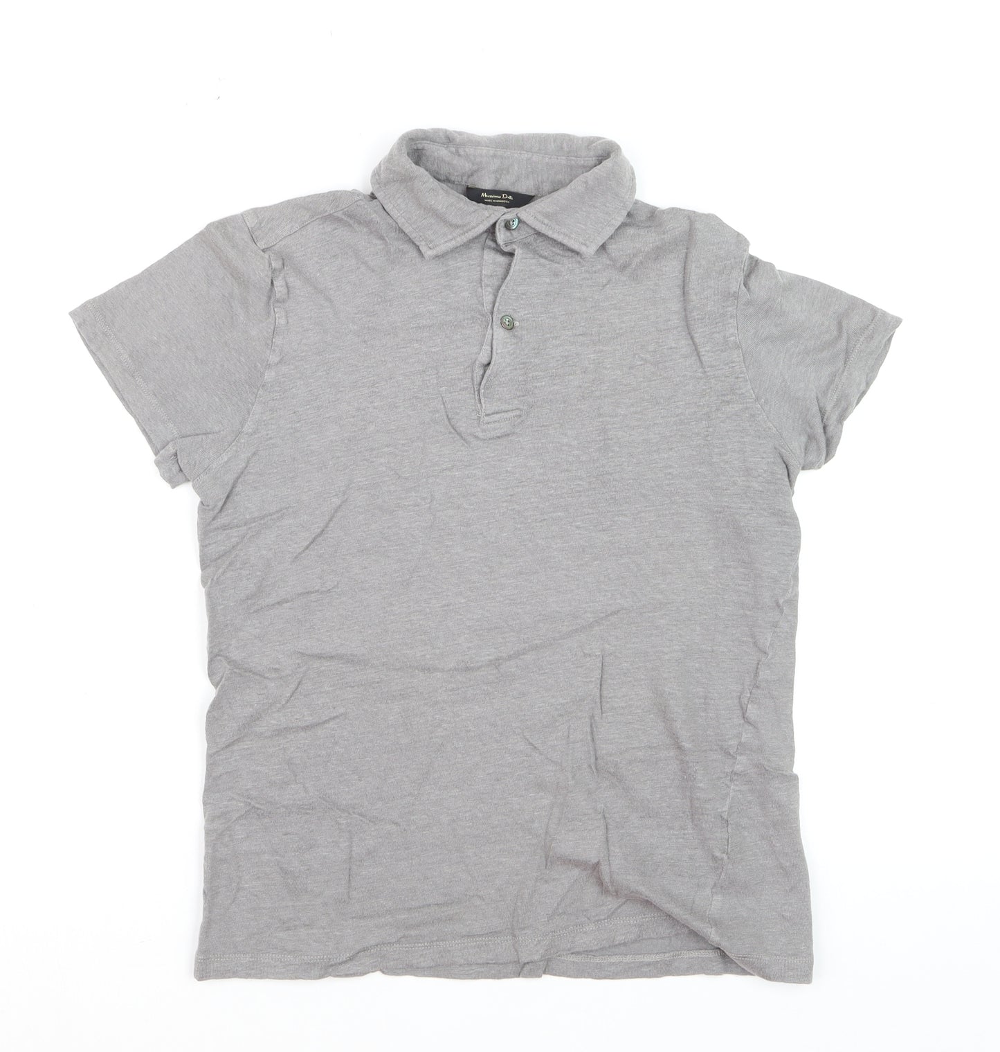 Massimo Dutti Boys Grey Linen Blend Short Sleeve Polo Shirt Size S