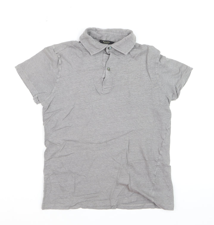Massimo Dutti Boys Grey Linen Blend Short Sleeve Polo Shirt Size S