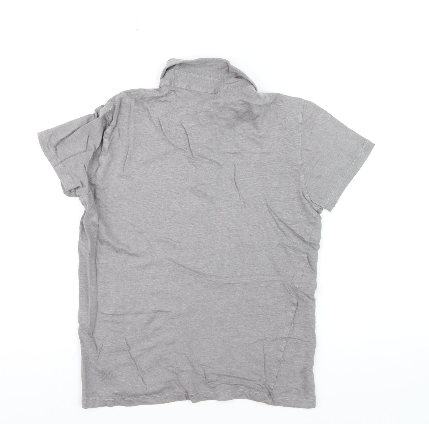 Massimo Dutti Boys Grey Linen Blend Short Sleeve Polo Shirt Size S