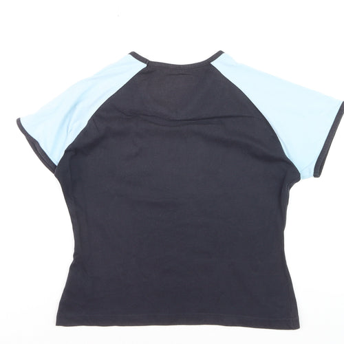 Reebok Women Black Blue V-Neck Short Sleeve Active T-Shirt M
