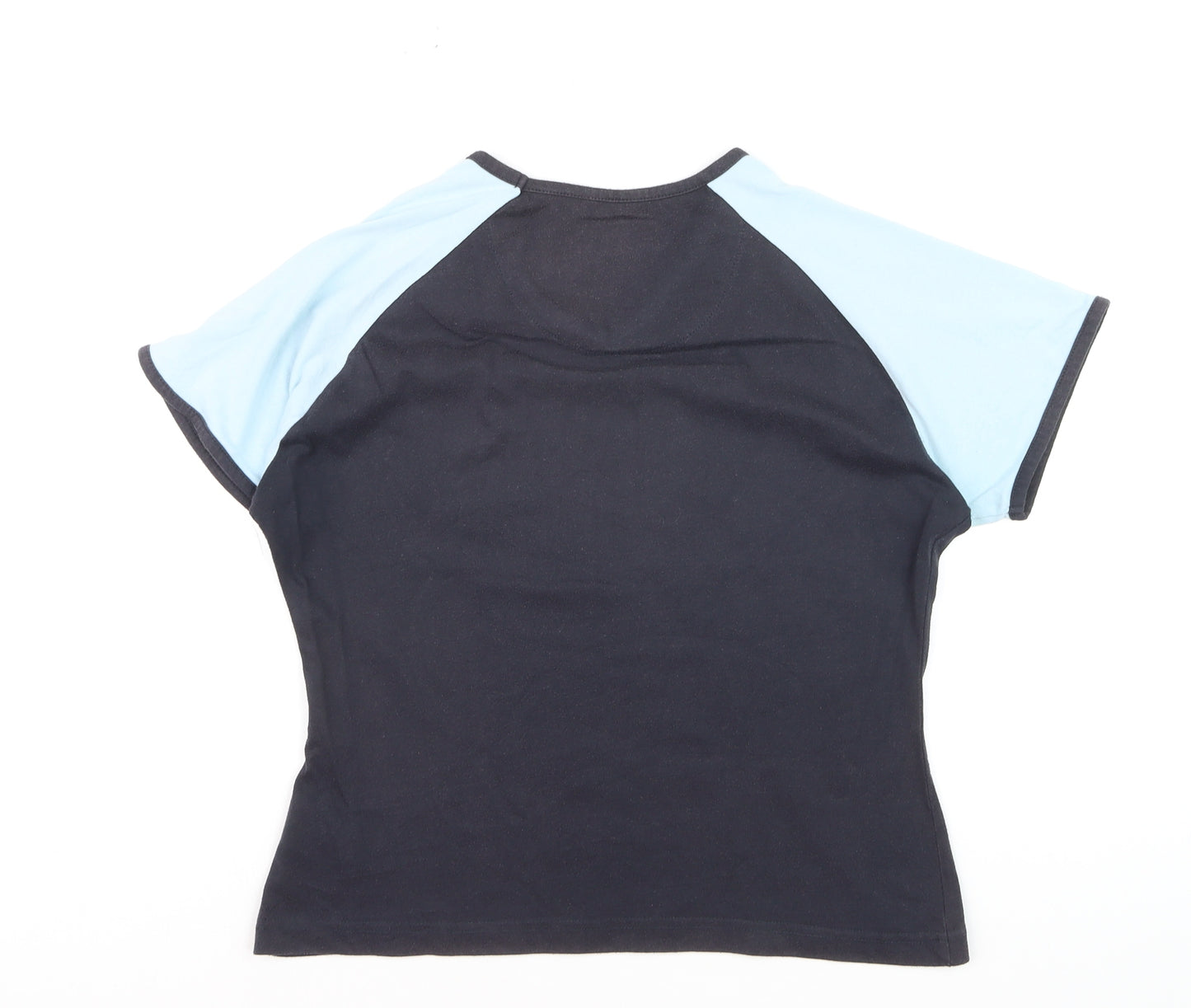 Reebok Women Black Blue V-Neck Short Sleeve Active T-Shirt M