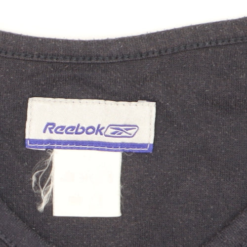 Reebok Women Black Blue V-Neck Short Sleeve Active T-Shirt M