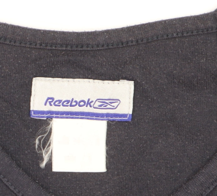 Reebok Women Black Blue V-Neck Short Sleeve Active T-Shirt M