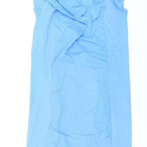 Sandwich Women’s Blue Cotton Shift Dress M Sleeveless Cowl Neck