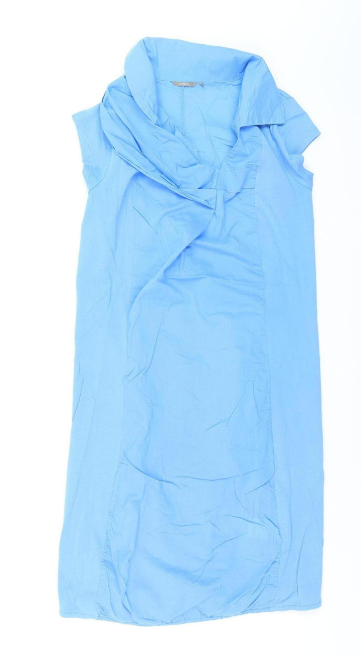 Sandwich Women’s Blue Cotton Shift Dress M Sleeveless Cowl Neck