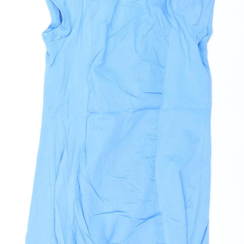 Sandwich Women’s Blue Cotton Shift Dress M Sleeveless Cowl Neck