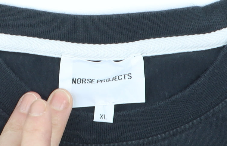 Norse Projects Men's Black XL Long Sleeve Cotton Crew Neck Top
