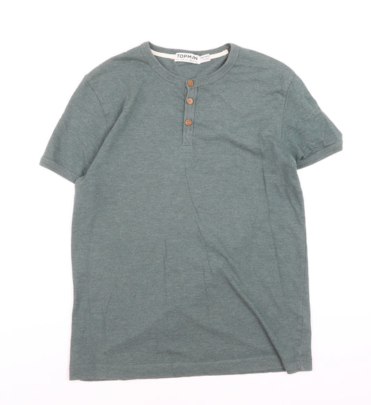 Topman Men's Green L Henley Short Sleeve Cotton T-Shirt