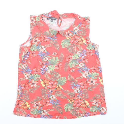 Laura Ashley Women's Red Floral Cotton Sleeveless Tunic Blouse Size 12