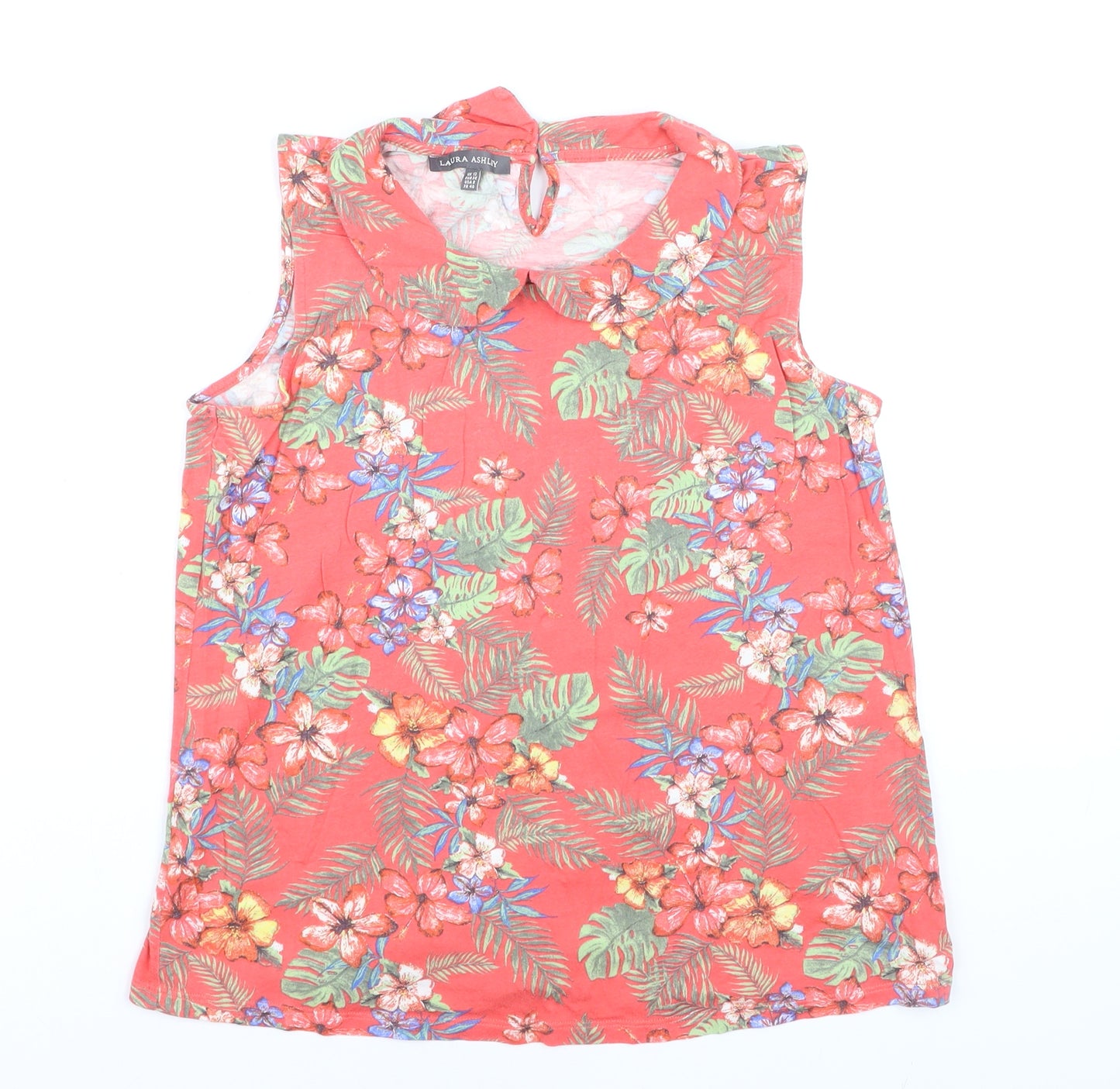 Laura Ashley Women's Red Floral Cotton Sleeveless Tunic Blouse Size 12