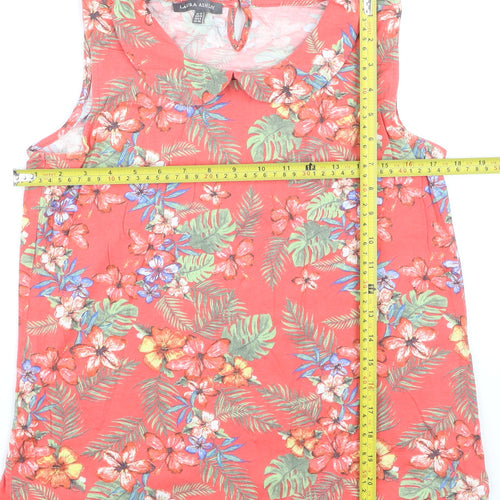 Laura Ashley Women's Red Floral Cotton Sleeveless Tunic Blouse Size 12