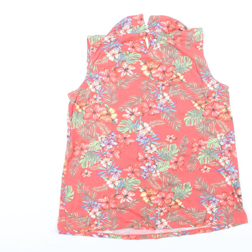 Laura Ashley Women's Red Floral Cotton Sleeveless Tunic Blouse Size 12