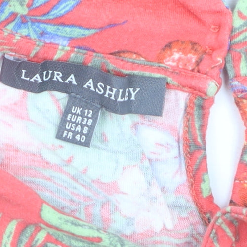 Laura Ashley Women's Red Floral Cotton Sleeveless Tunic Blouse Size 12