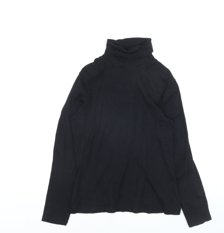 M&Co Women’s Black Cotton Roll Neck Long Sleeve Pullover Jumper Size 16
