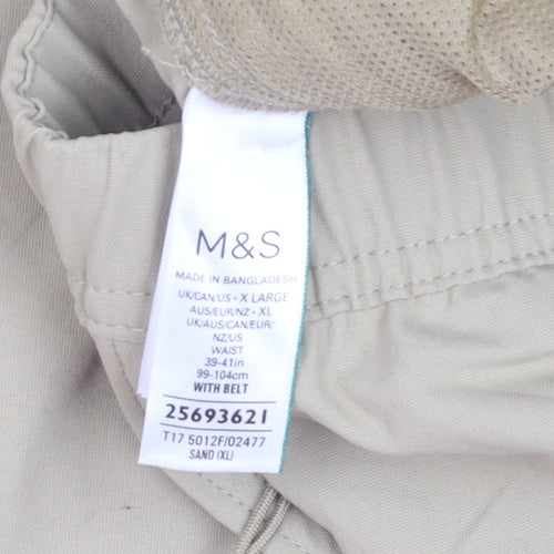 Marks and Spencer Goodmove Men's Beige XL Chino Trousers with Belt