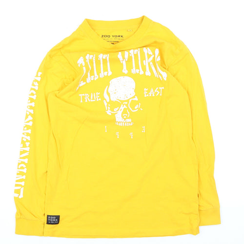 Zoo York Men's Yellow Graphic Skull Long Sleeve Cotton Top M