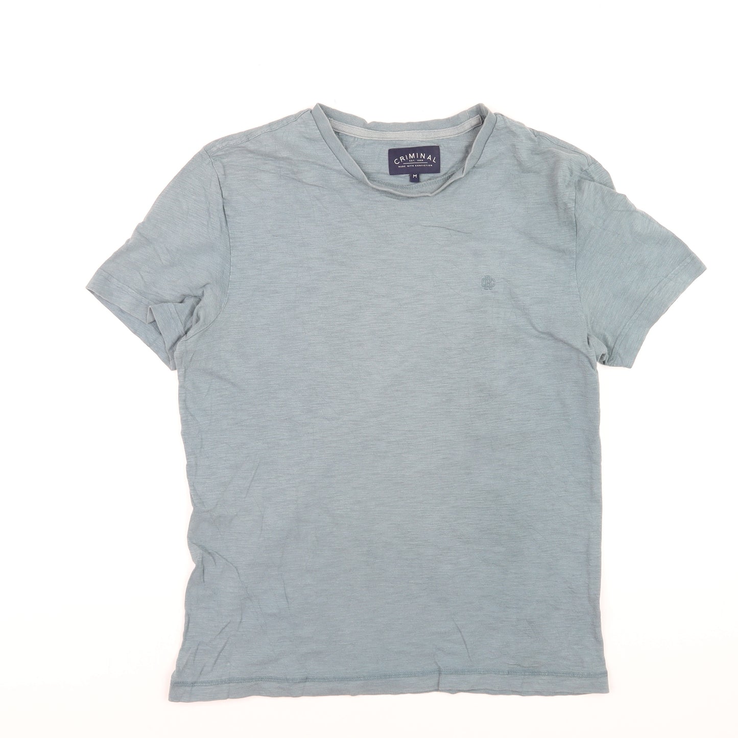 Criminal Men Blue Crew Neck Cotton Short Sleeve T-Shirt M