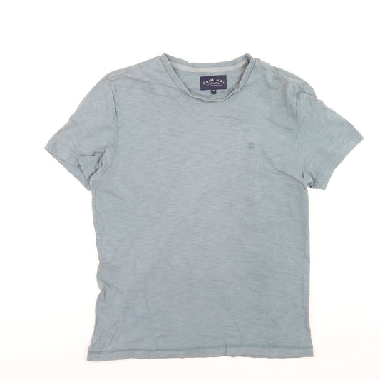 Criminal Men Blue Crew Neck Cotton Short Sleeve T-Shirt M