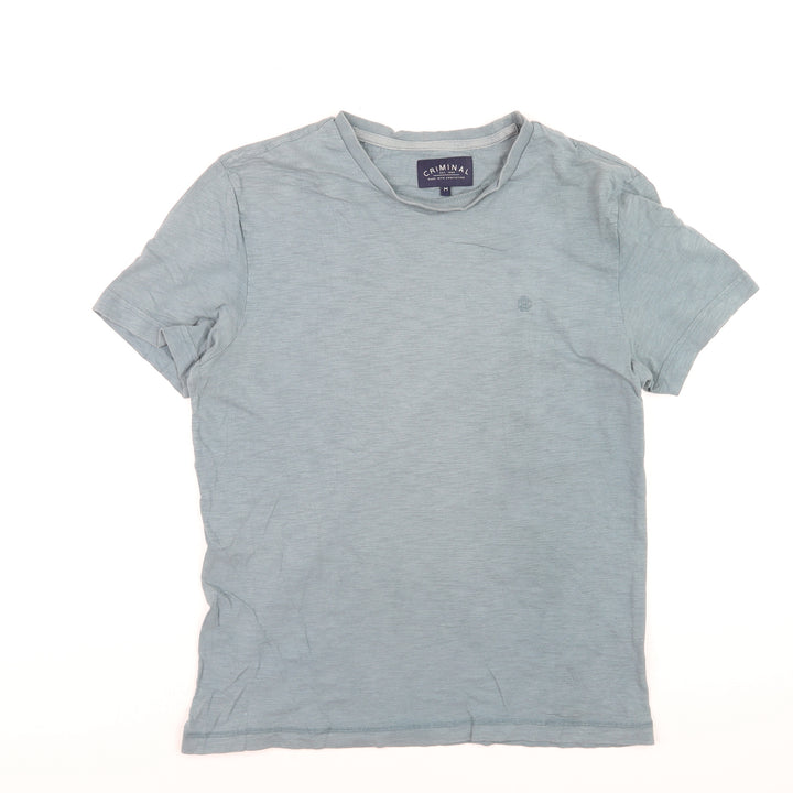 Criminal Men Blue Crew Neck Cotton Short Sleeve T-Shirt M