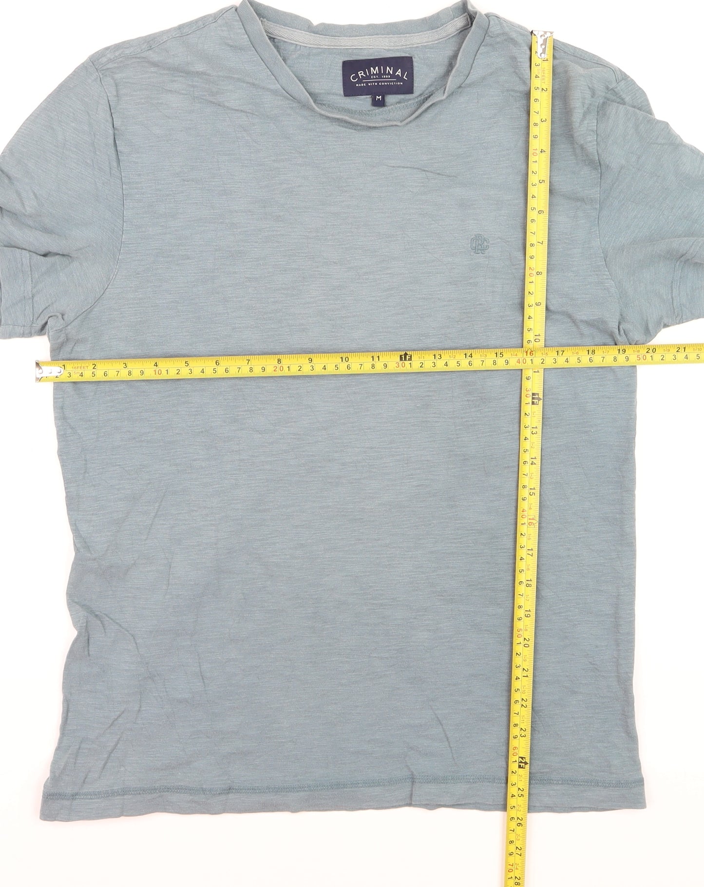 Criminal Men Blue Crew Neck Cotton Short Sleeve T-Shirt M