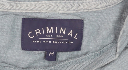 Criminal Men Blue Crew Neck Cotton Short Sleeve T-Shirt M