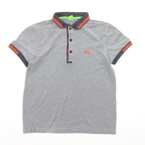 BOSS Boys Grey Slim Fit Cotton Polo Shirt M Short Sleeve