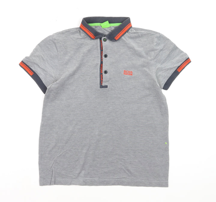 BOSS Boys Grey Slim Fit Cotton Polo Shirt M Short Sleeve