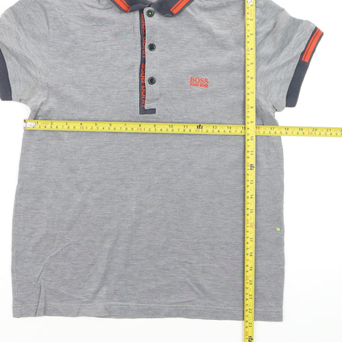 BOSS Boys Grey Slim Fit Cotton Polo Shirt M Short Sleeve