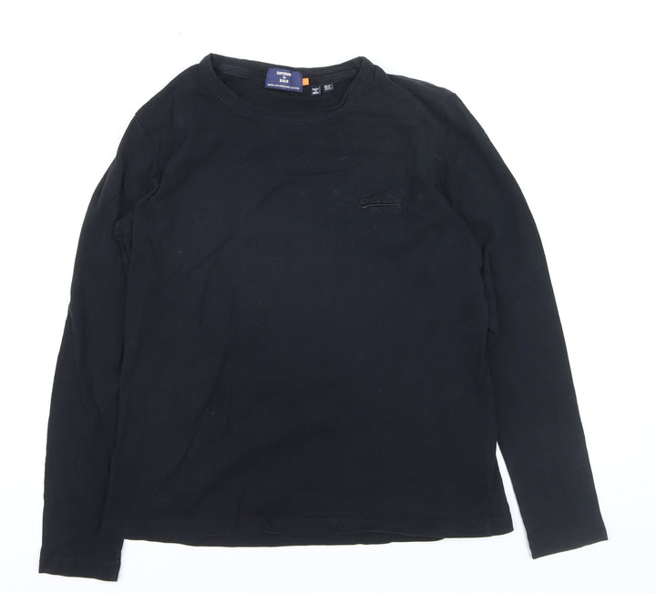 Superdry Men's Black Long Sleeve Organic Cotton Crew Neck Top Size M
