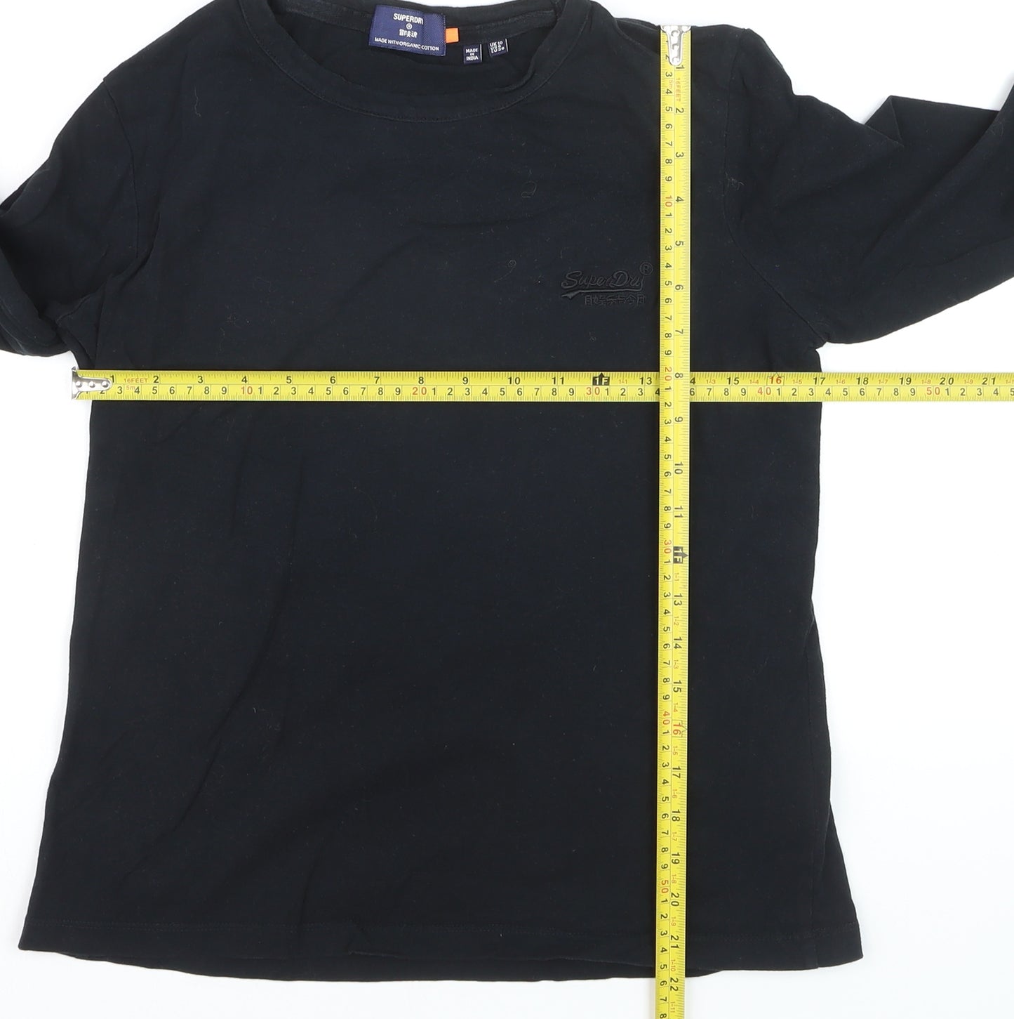 Superdry Men's Black Long Sleeve Organic Cotton Crew Neck Top Size M