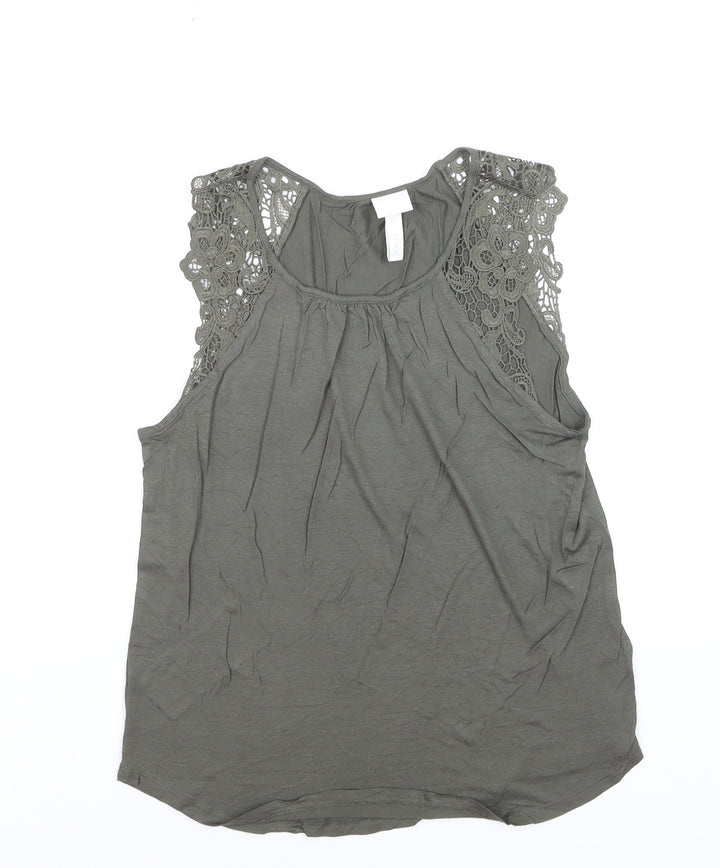 H&M Women's Green Crochet Trim Sleeveless Camisole Tank Top XS