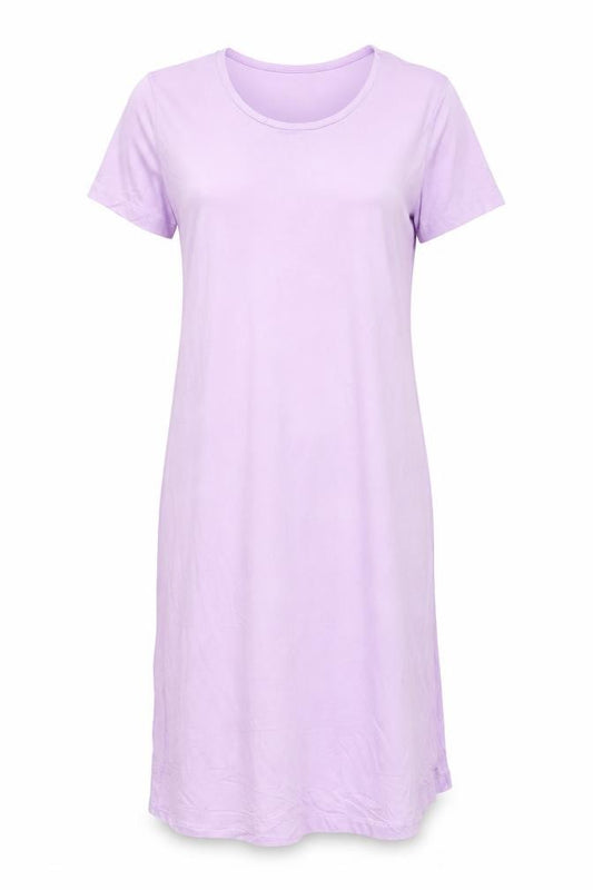 Front view of Lands' End Women's Petite Purple Cotton Midi T-Shirt Dress S