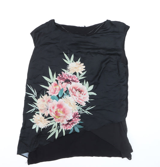M&Co Womens Black Floral Tunic Blouse Size 18 Sleeveless Polyester Top