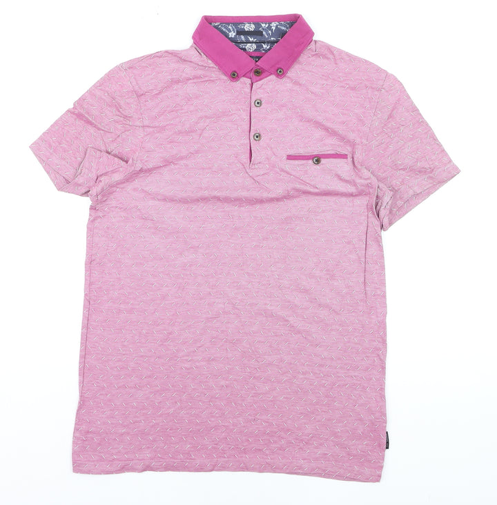 Ted Baker Men's Pink Geometric Print Cotton Polo Shirt M