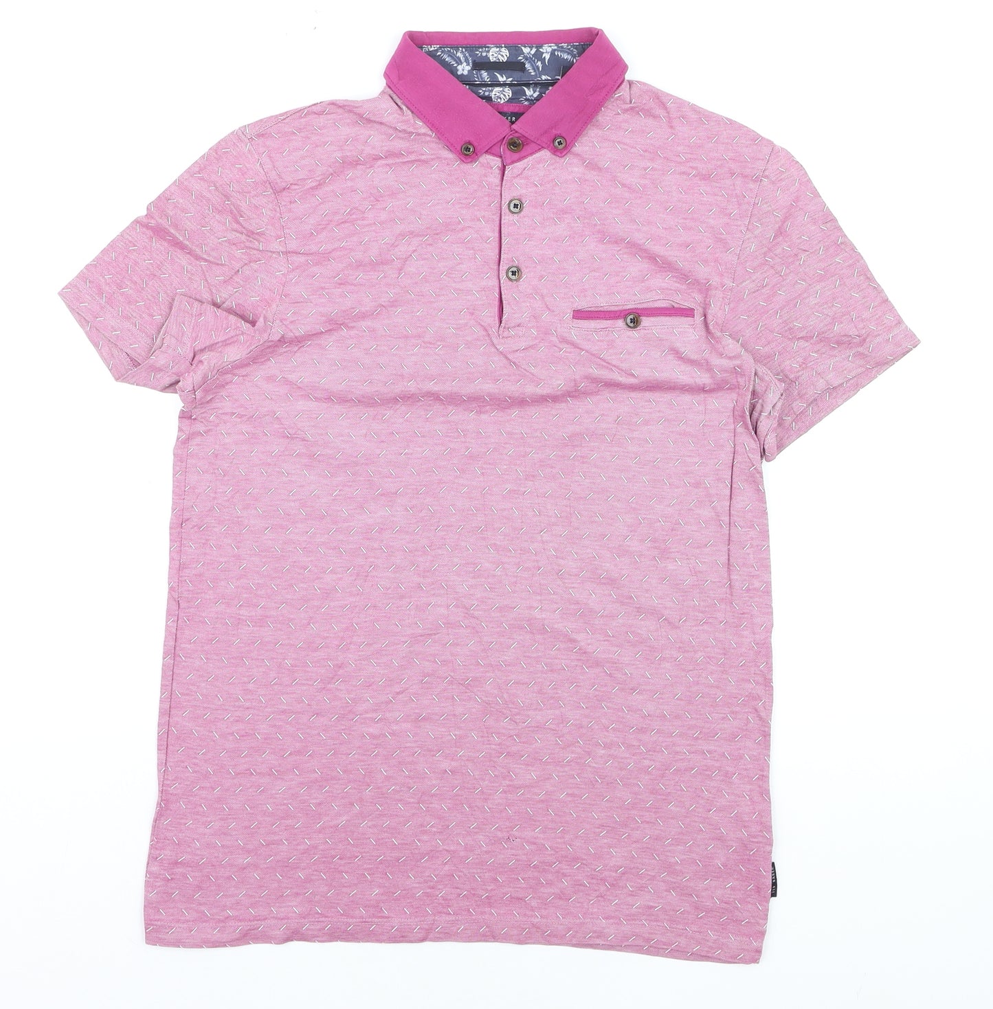 Ted Baker Men's Pink Geometric Print Cotton Polo Shirt M