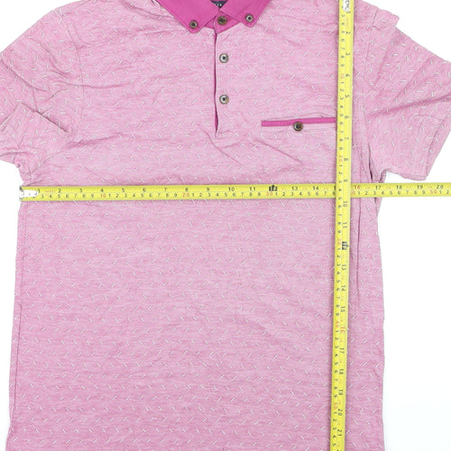 Ted Baker Men's Pink Geometric Print Cotton Polo Shirt M