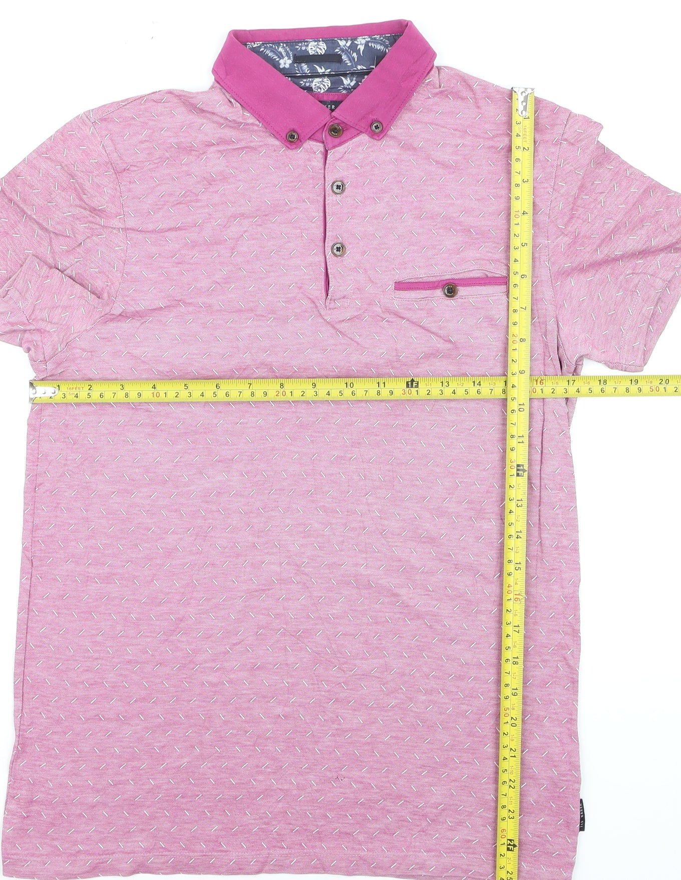 Ted Baker Men's Pink Geometric Print Cotton Polo Shirt M