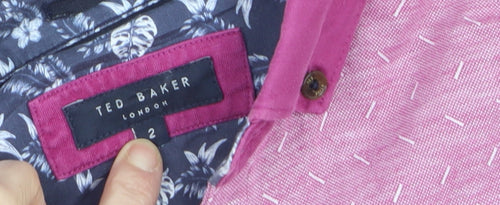 Ted Baker Men's Pink Geometric Print Cotton Polo Shirt M