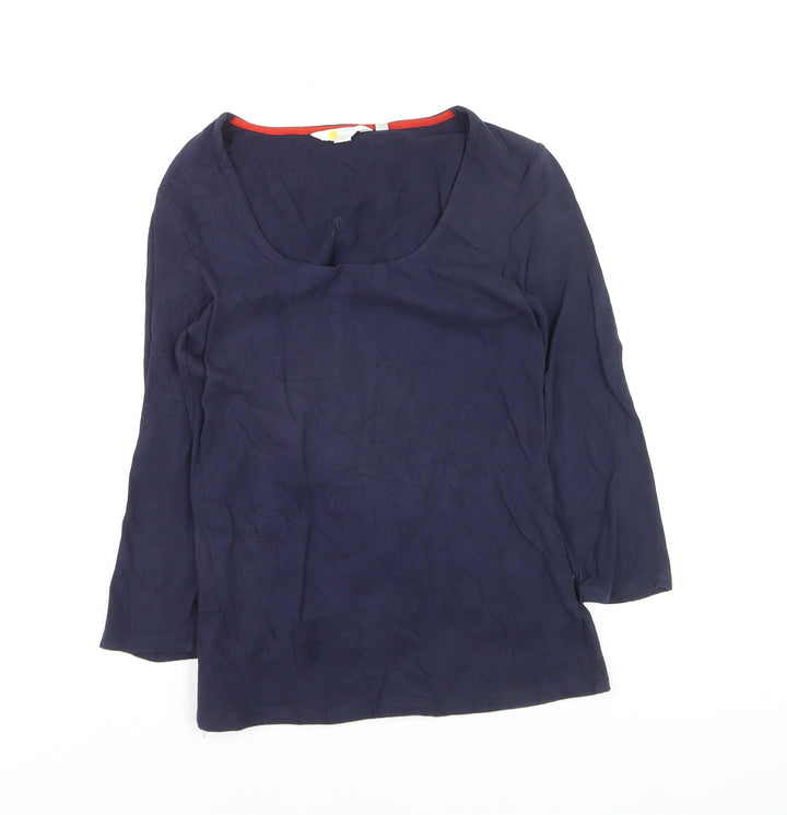 Boden Women Blue Scoop Neck 3/4 Sleeve Cotton Jersey Blouse UK 10