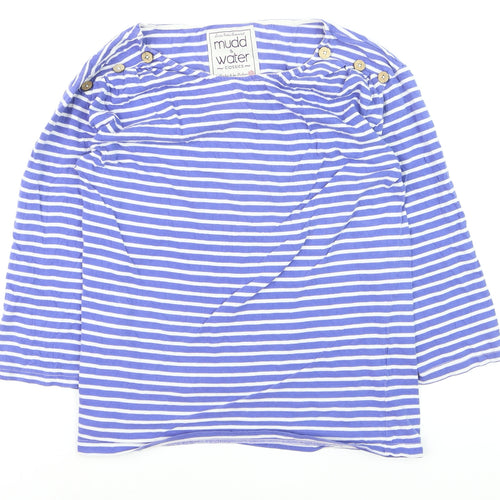 Mudd & Water Women Blue Striped 3/4 Sleeve Cotton Nautical Top Size 12