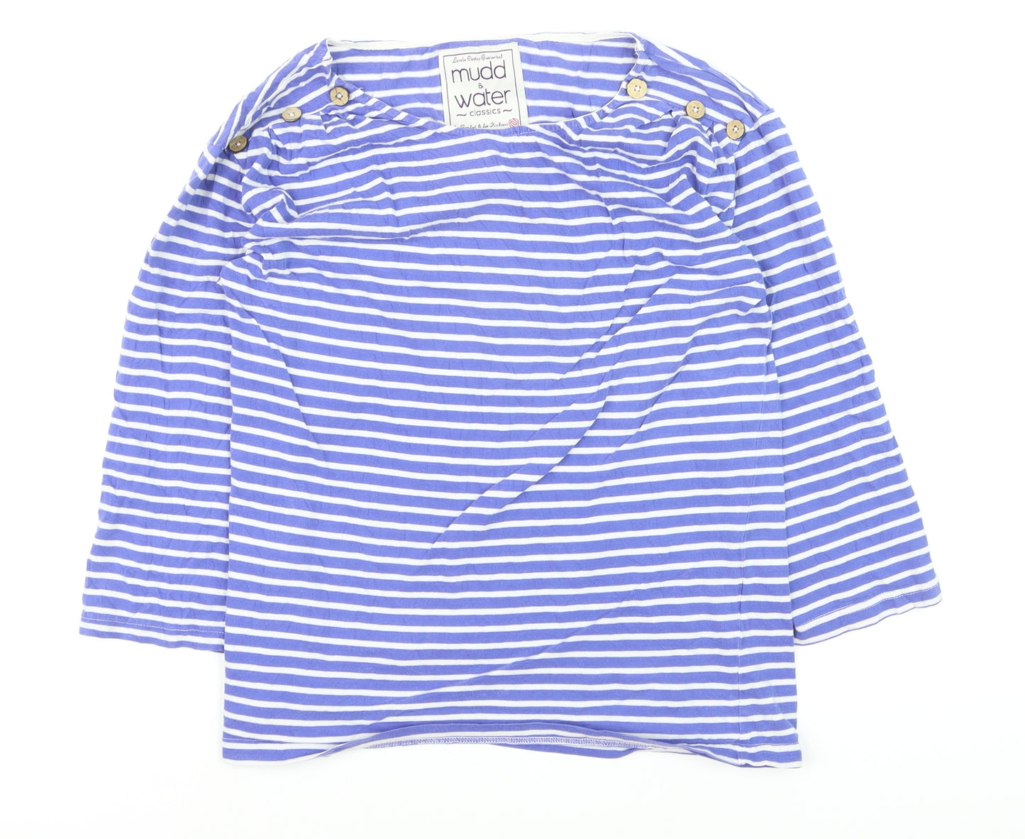 Mudd & Water Women Blue Striped 3/4 Sleeve Cotton Nautical Top Size 12