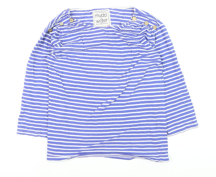 Mudd & Water Women Blue Striped 3/4 Sleeve Cotton Nautical Top Size 12