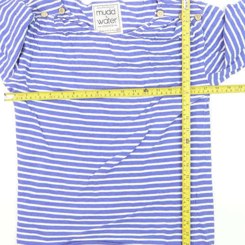 Mudd & Water Women Blue Striped 3/4 Sleeve Cotton Nautical Top Size 12
