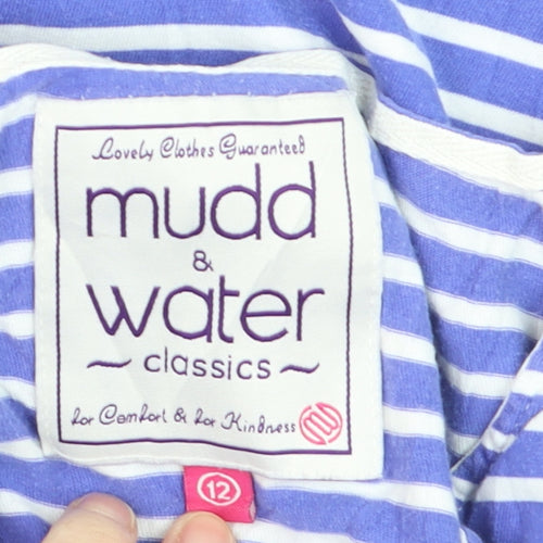 Mudd & Water Women Blue Striped 3/4 Sleeve Cotton Nautical Top Size 12