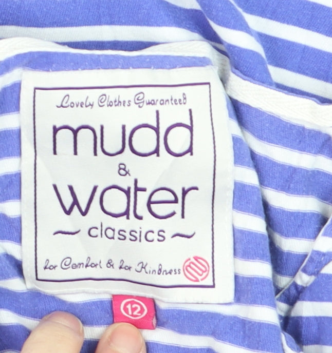 Mudd & Water Women Blue Striped 3/4 Sleeve Cotton Nautical Top Size 12
