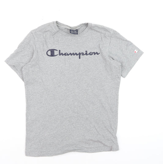 Champion Boys Grey XL 13-14 Years Short Sleeve Cotton Graphic T-Shirt