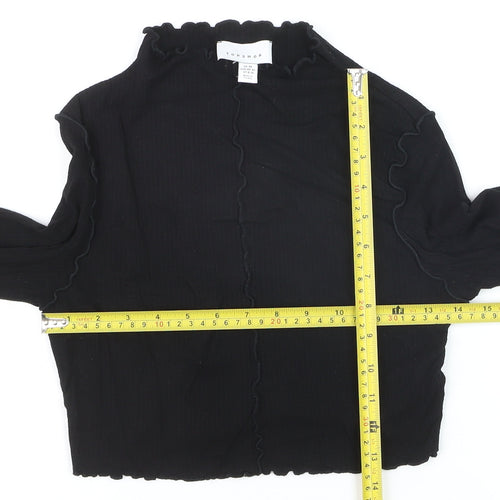 Topshop Women Black M Cropped Long Sleeve Ruffle Trim Top